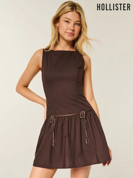 Hollister Brown Sleeveless Drop-Waist Dress Size Medium